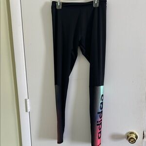 Adidas Kids Black Leggings with Rainbow Logo